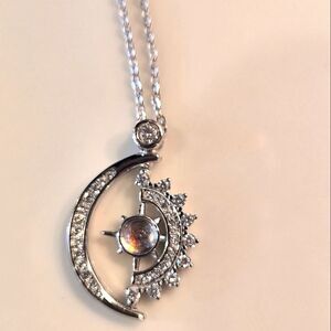 Celestial Silver Necklace with Moon and Star Pendant